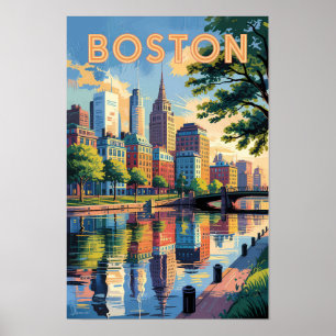 Poster Horizonte de Boston Massachusetts Viagem Arte Vint
