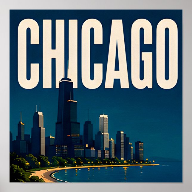 Poster Horizonte de Chicago e Lago Michigan (Frente)