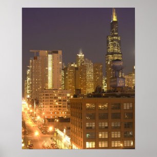 Póster Horizonte de Chicago, Illinois, a partir do West L