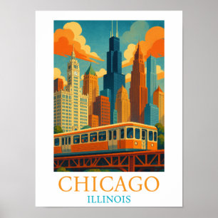 Poster Horizonte de Chicago Illinois Arte de Viagem Vinta