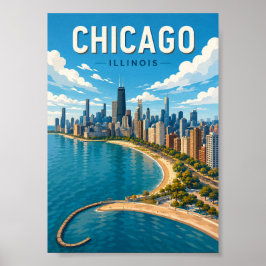 Poster Horizonte de Chicago Illinois Paisagem Urbana Vibr