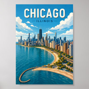 Poster Horizonte de Chicago Illinois Paisagem Urbana Vibr