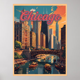 Poster Horizonte de Chicago na Margem do Rio