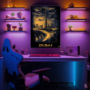Poster Horizonte de Dubai - Arte Monocromática a Carvão -