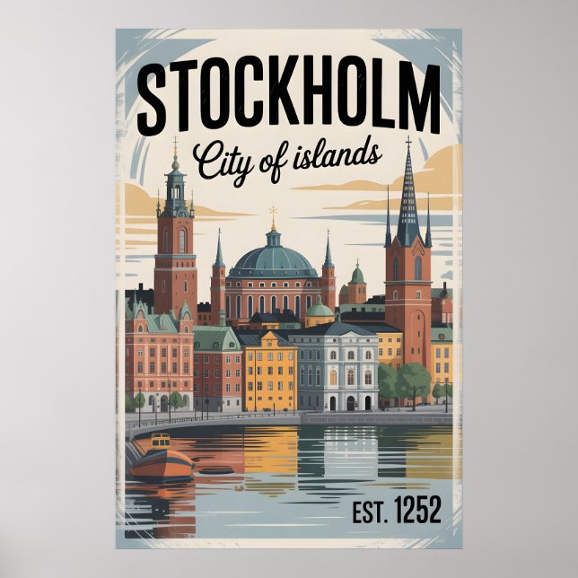 Poster Horizonte de Estocolmo Suécia Viagem Retro (Frente)