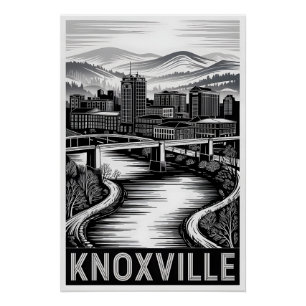 Póster Horizonte de Knoxville Tennessee Preto e Branco Xi