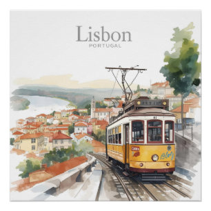 Póster Horizonte de Lisboa Portugal - Arte de Viagem de B