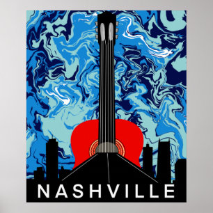 Poster Horizonte de Nashville com Guitarra Vermelha