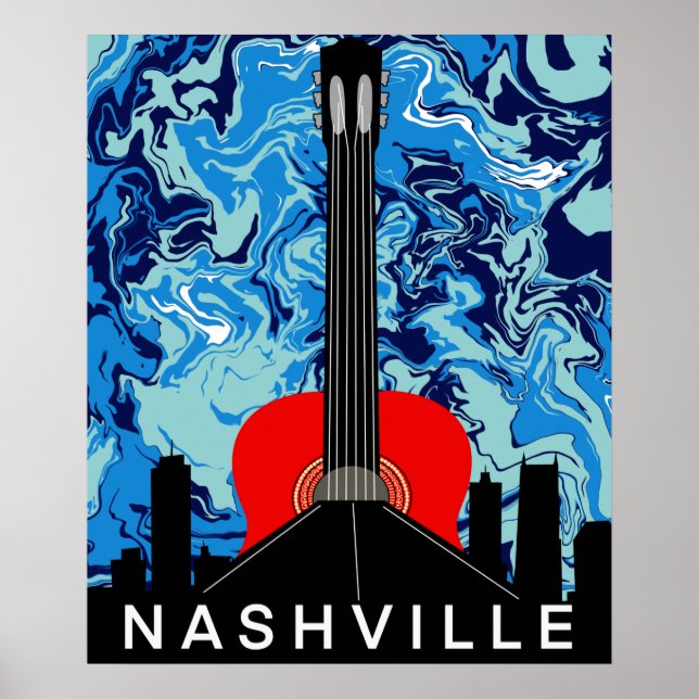 Poster Horizonte de Nashville com Guitarra Vermelha (Frente)