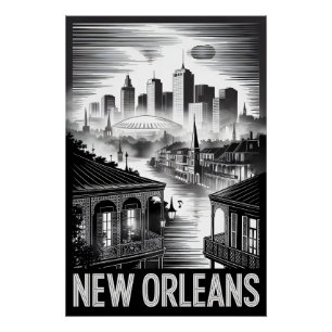 Póster Horizonte de Nova Orleans Louisiana Xilogravura Pr