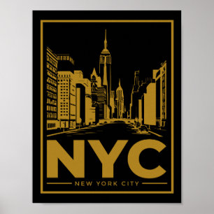 Poster Horizonte de Nova York – Dourado e Preto Vintage