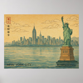 Poster Horizonte de Nova York em estilo Ukiyo-e japonês