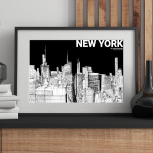 Poster Horizonte de NYC Preto Branco Desenho Mate