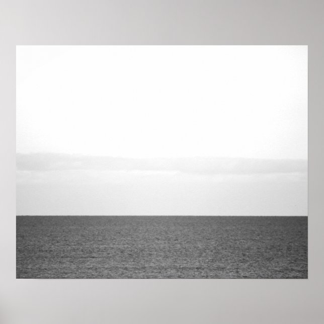 Poster Horizonte de Oceano Calmo Negro e Branco 16x20 (Frente)