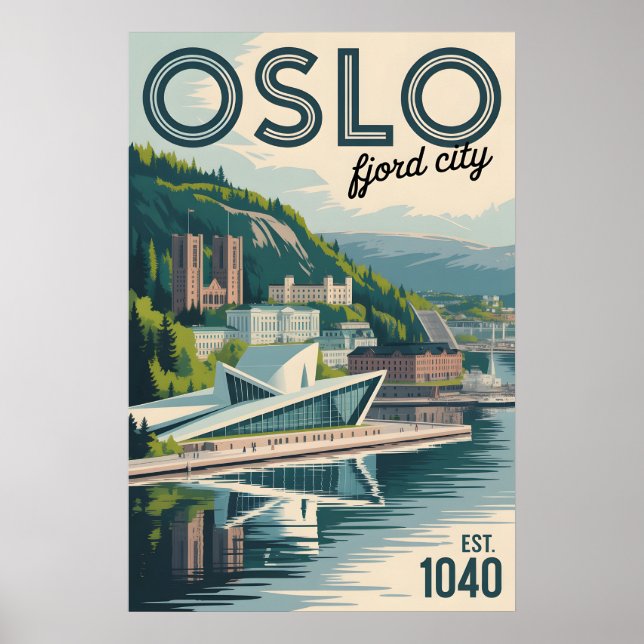 Poster Horizonte de Oslo Noruega Cidade Retrô Viagem (Frente)