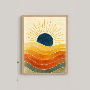 Poster Horizonte de ouro - Sol e Ondas de Abstrato Waterc