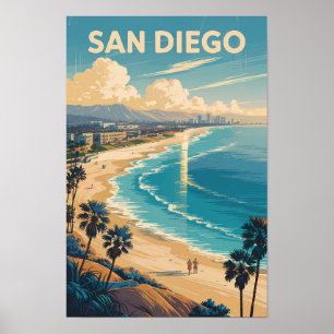 Poster Horizonte de San Diego Califórnia Viagem Arte Vint