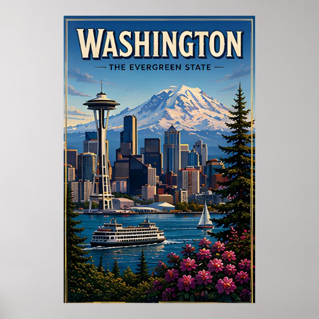 Poster Horizonte de Seattle em Washington Montanha Orla (Frente)