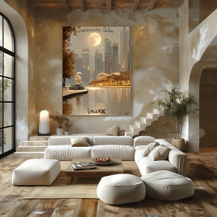 Poster Horizonte de Singapura Minimalista – Arte de Cidad