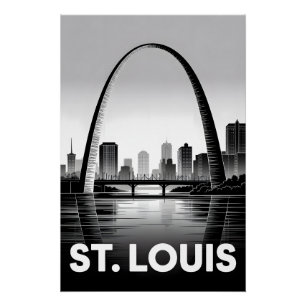 Póster Horizonte de St Louis Missouri Preto e Branco Xilo
