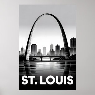 Poster Horizonte de St Louis Missouri Preto e Branco Xilo