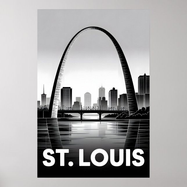 Poster Horizonte de St Louis Missouri Preto e Branco Xilo (Frente)