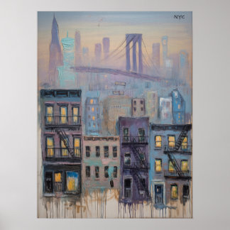 Poster Horizonte de Tenements de NYC com Vista para a Pon