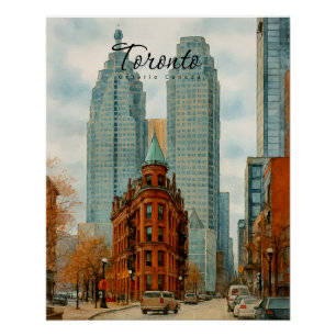 Póster Horizonte de Toronto Canadá Aquarela Vintage