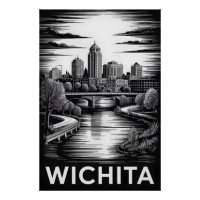 Horizonte de Wichita Kansas Preto e Branco Xilogra