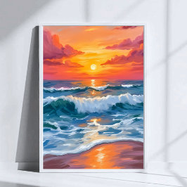 Poster Horizonte Derretido | Ondas do Oceano Pôr do Sol A