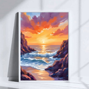 Poster Horizonte Dourado Aquarela do Pôr do Sol Amarelo