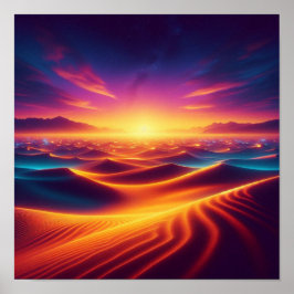 Poster Horizonte Dourado do Pôr do Sol no Deserto Sonho R