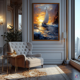 Poster Horizonte Dourado – Paisagem Marítima Impressionis