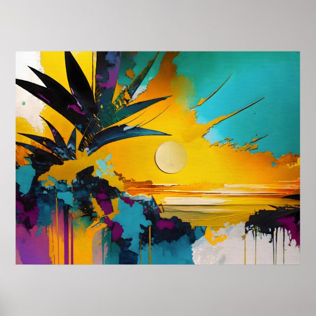 Poster Horizonte Dourado – Pôr do Sol Tropical Abstrato (Frente)