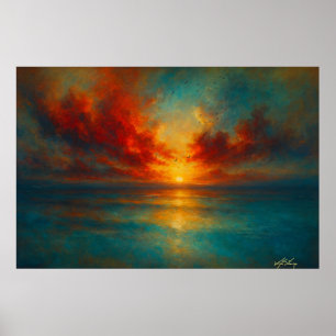 Poster Horizonte Radiante Pôr do Sol Ardente Sobre o Mar 