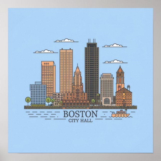 Poster Horizonte urbano da cidade de Boston, horizonte de (Frente)