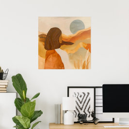 Poster Horizontes Dourados – Mulher Abstrata do Deserto