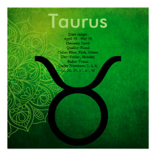 Póster Horoscópio - Símbolo Astrologico Zodíaco Taurus Po