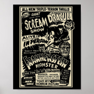 Poster Horror Movie Monster Mummy Dracula Werewolf Franke