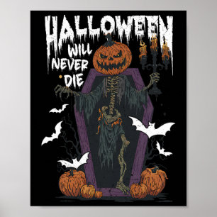 Poster Horror Retro Spooky Halloween Nunca Morrerá Engraç