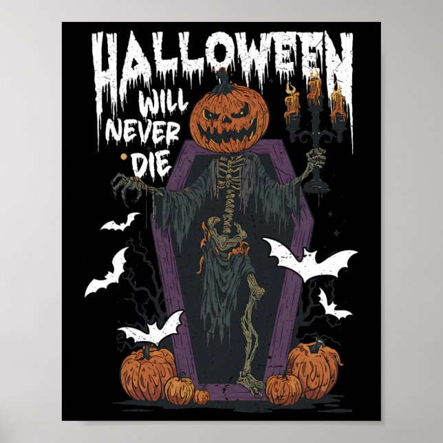 Poster Horror Retro Spooky Halloween Nunca Morrerá Engraç (Frente)