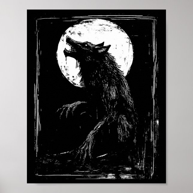Poster Horror Werewolf Cabeça Halloween Mythology Wolf Sh (Frente)