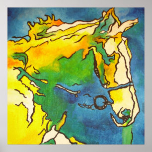 Poster "Horse and Bridle Colorful Black Outline Art" #ho