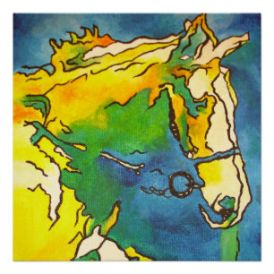 Póster "Horse and Bridle Colorful Black Outline Art" #ho
