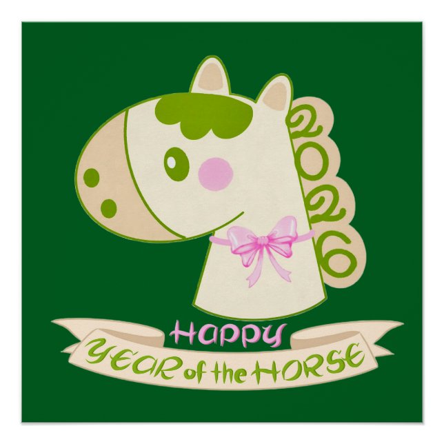 Póster Horse Chinese New Year 2026 Cute Lucky Glossy  (Frente)