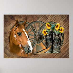 Poster Horse Cowboy Boots Vagão Girassol Roda Sunflower W