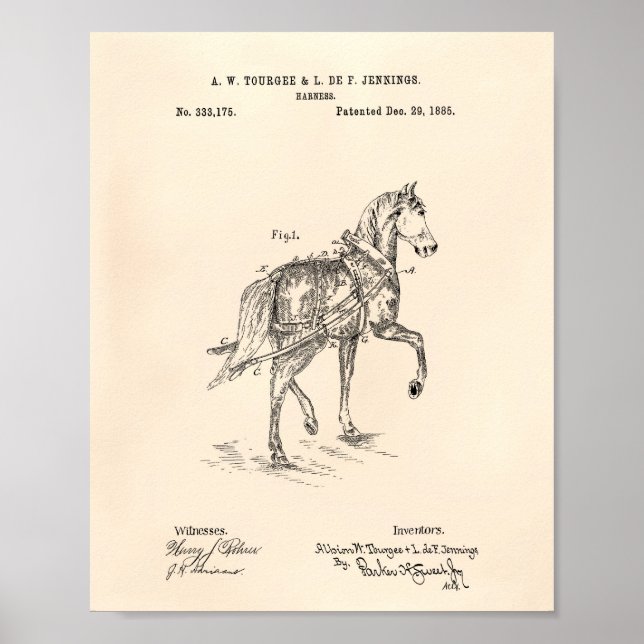 Poster Horse Harness 1885 Patent Art Old Peper (Frente)