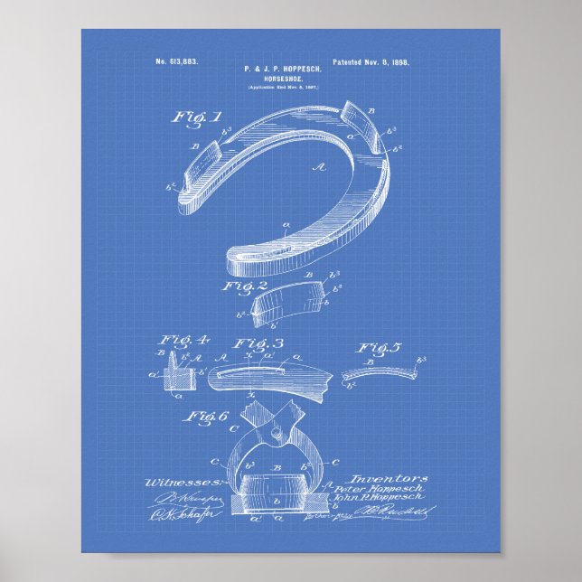 Póster Horse Shoe 1898 Patent Art Blueprint (Frente)