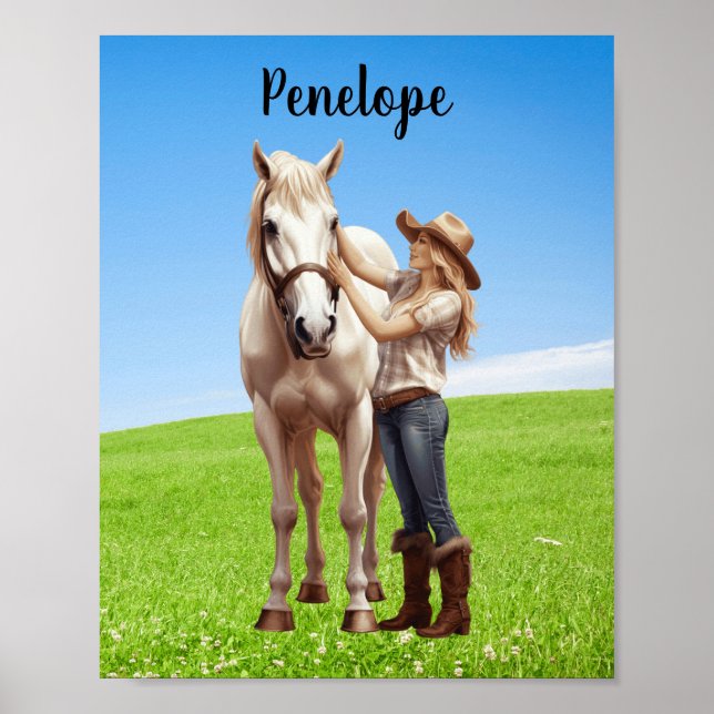 Poster Horseback Rapariga de Cavalo Personalizado (Frente)