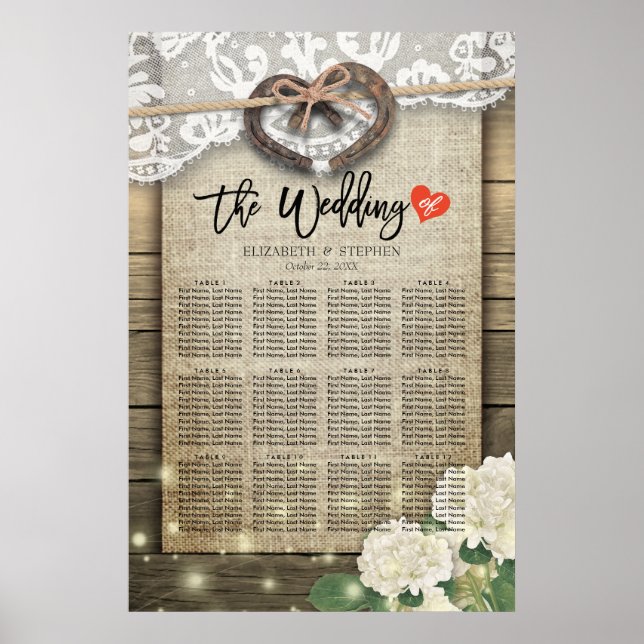 Poster Horsferes Hydrangea Wood Wedding Seating Charts (Frente)